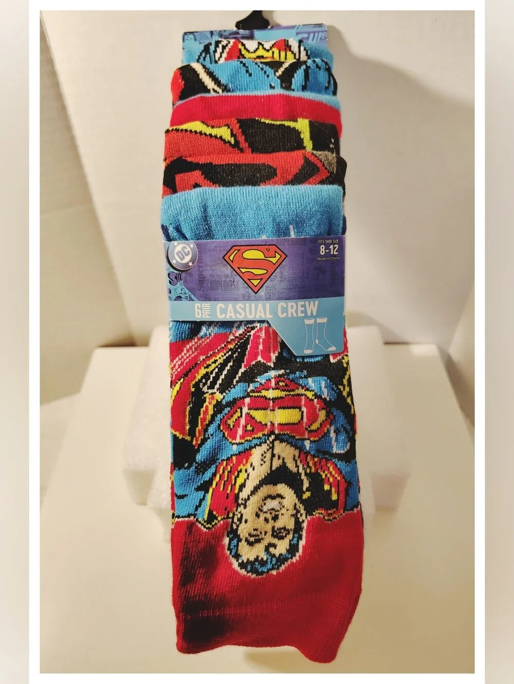 D.C. Comics 'SUPERMAN' 6-Pair of Novelty Crew Socks - Fits Shoe Size 8-12 *NIP*